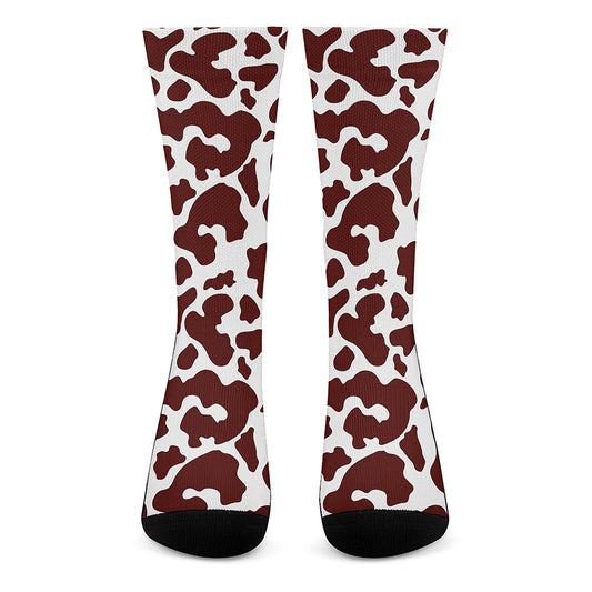 Chocolate Brown And White Cow Print Crew Socks