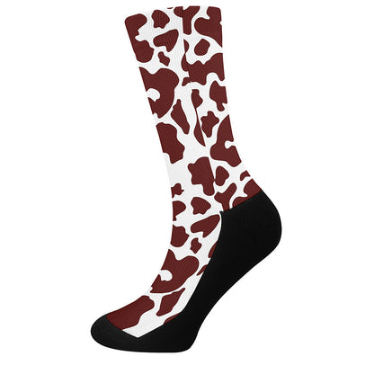 Chocolate Brown And White Cow Print Crew Socks