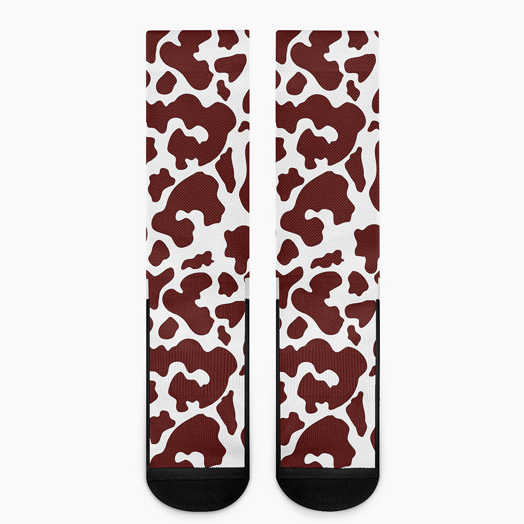 Chocolate Brown And White Cow Print Crew Socks