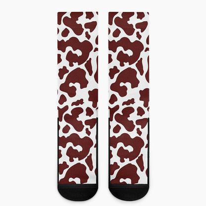 Chocolate Brown And White Cow Print Crew Socks