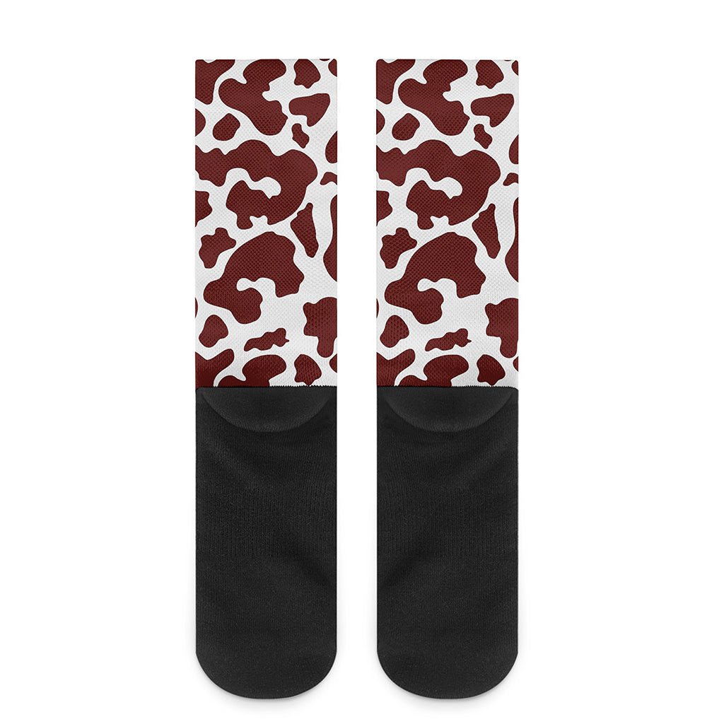Chocolate Brown And White Cow Print Crew Socks