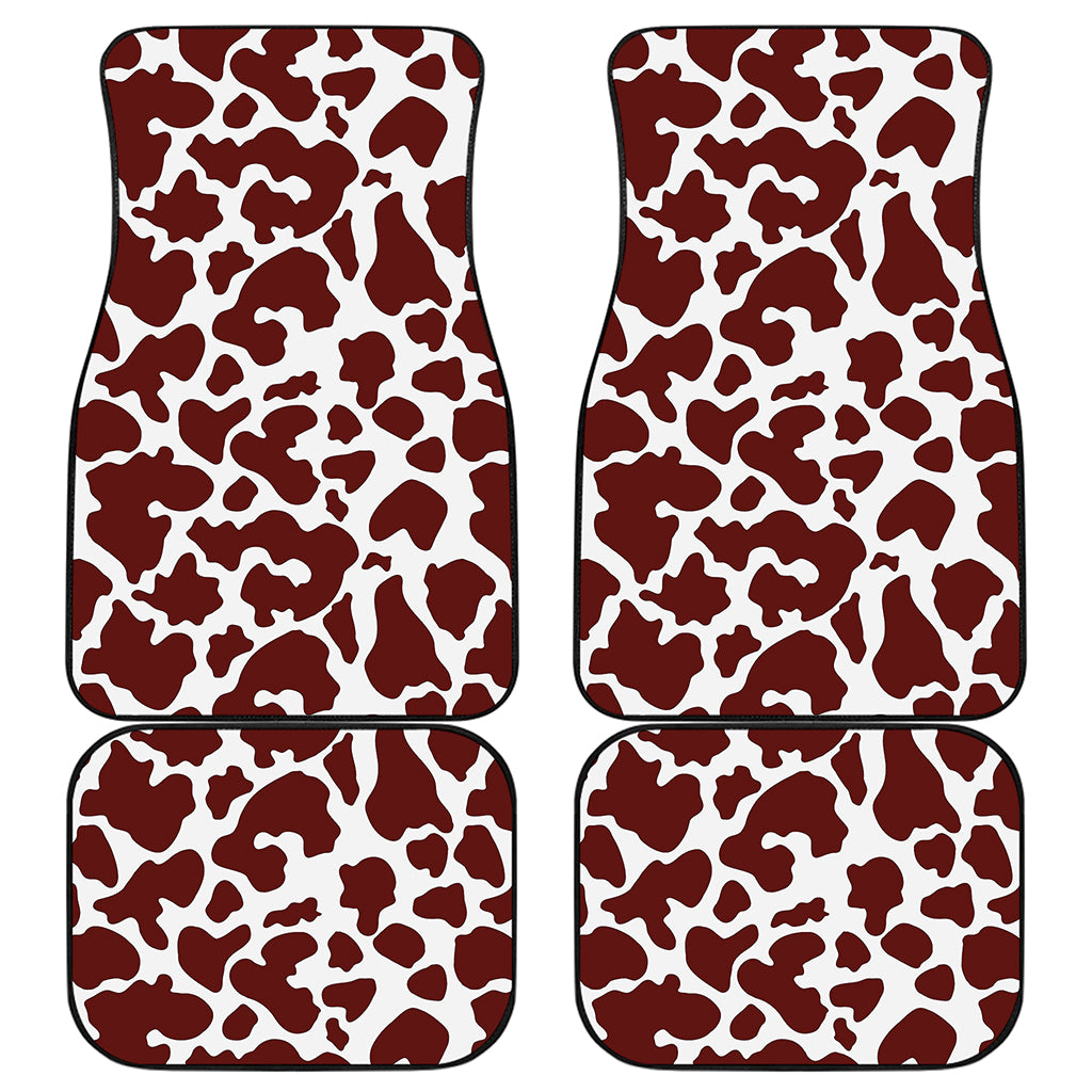 Chocolate Brown And White Cow Print Front and Back Car Floor Mats