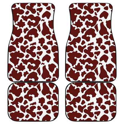 Chocolate Brown And White Cow Print Front and Back Car Floor Mats
