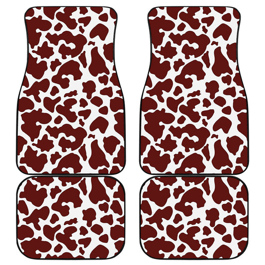 Chocolate Brown And White Cow Print Front and Back Car Floor Mats