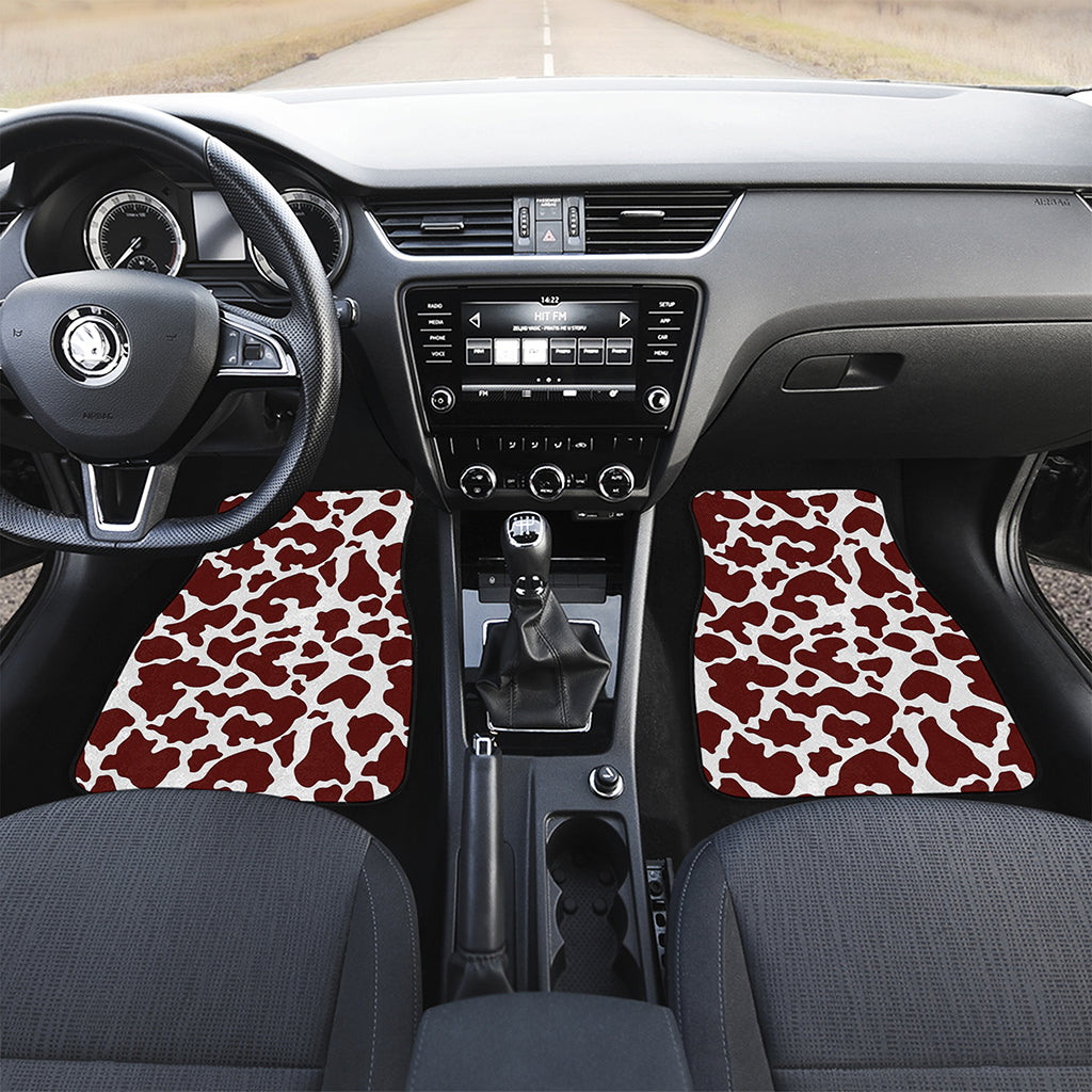 Chocolate Brown And White Cow Print Front and Back Car Floor Mats