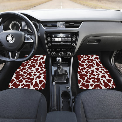 Chocolate Brown And White Cow Print Front and Back Car Floor Mats
