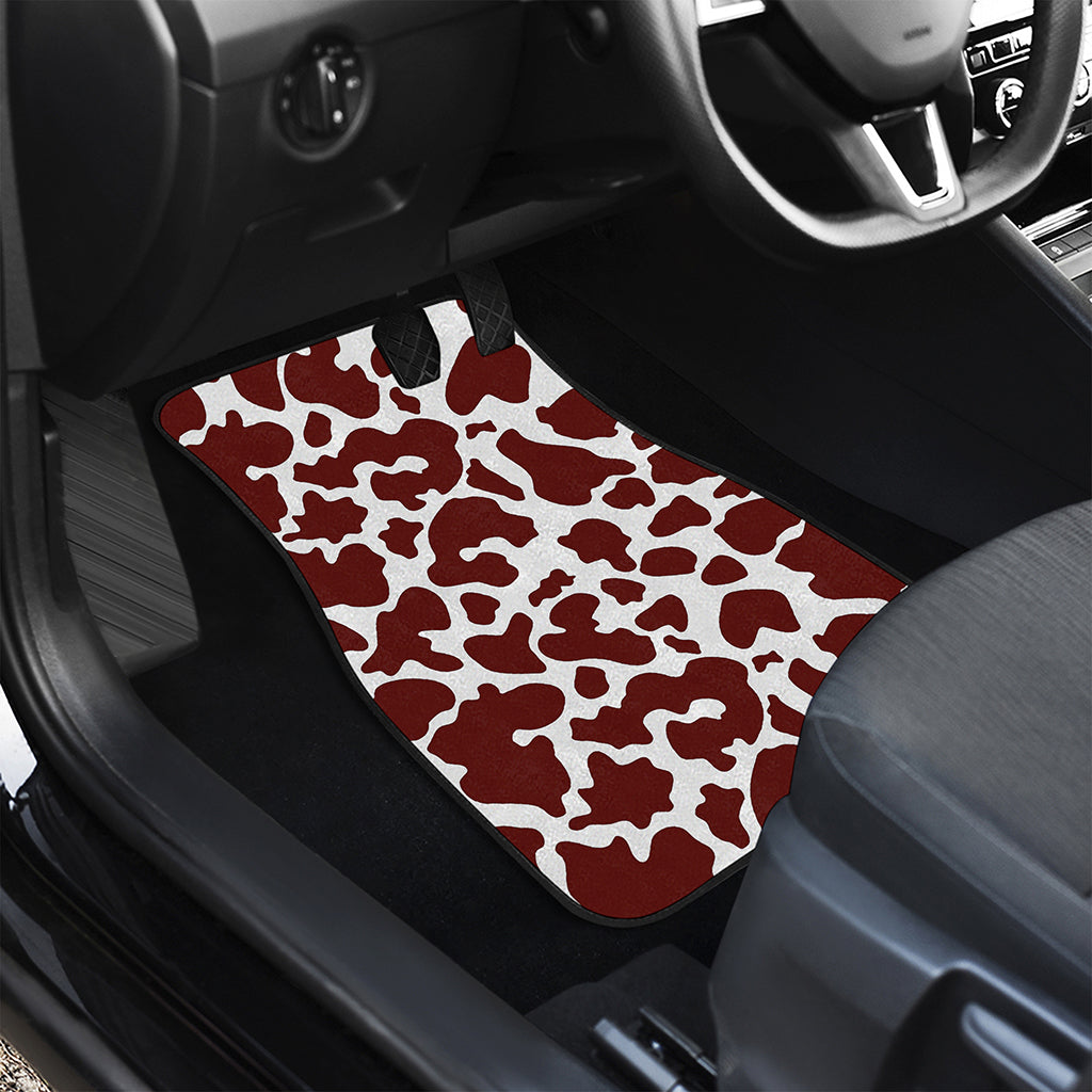 Chocolate Brown And White Cow Print Front and Back Car Floor Mats