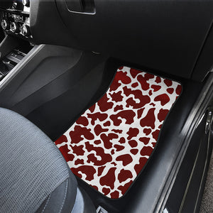 Chocolate Brown And White Cow Print Front and Back Car Floor Mats