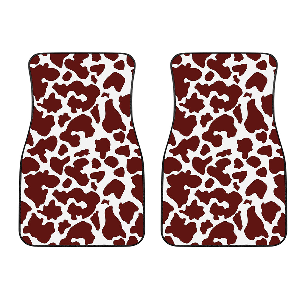 Chocolate Brown And White Cow Print Front Car Floor Mats