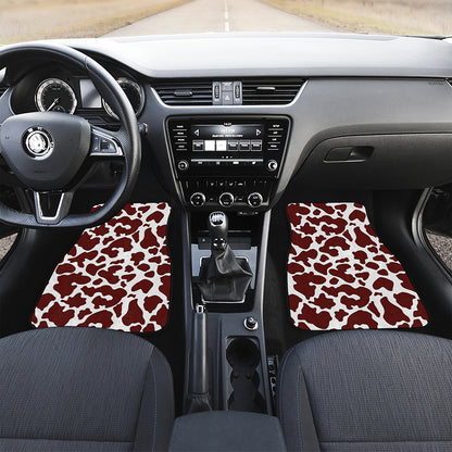 Chocolate Brown And White Cow Print Front Car Floor Mats