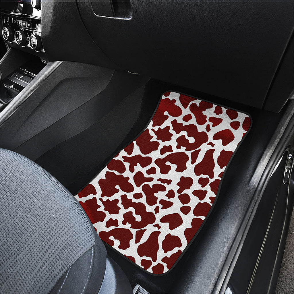 Chocolate Brown And White Cow Print Front Car Floor Mats