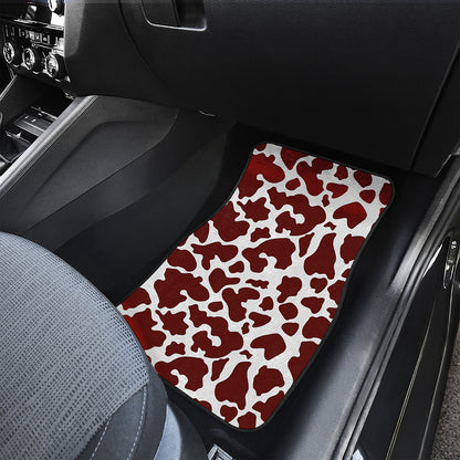Chocolate Brown And White Cow Print Front Car Floor Mats