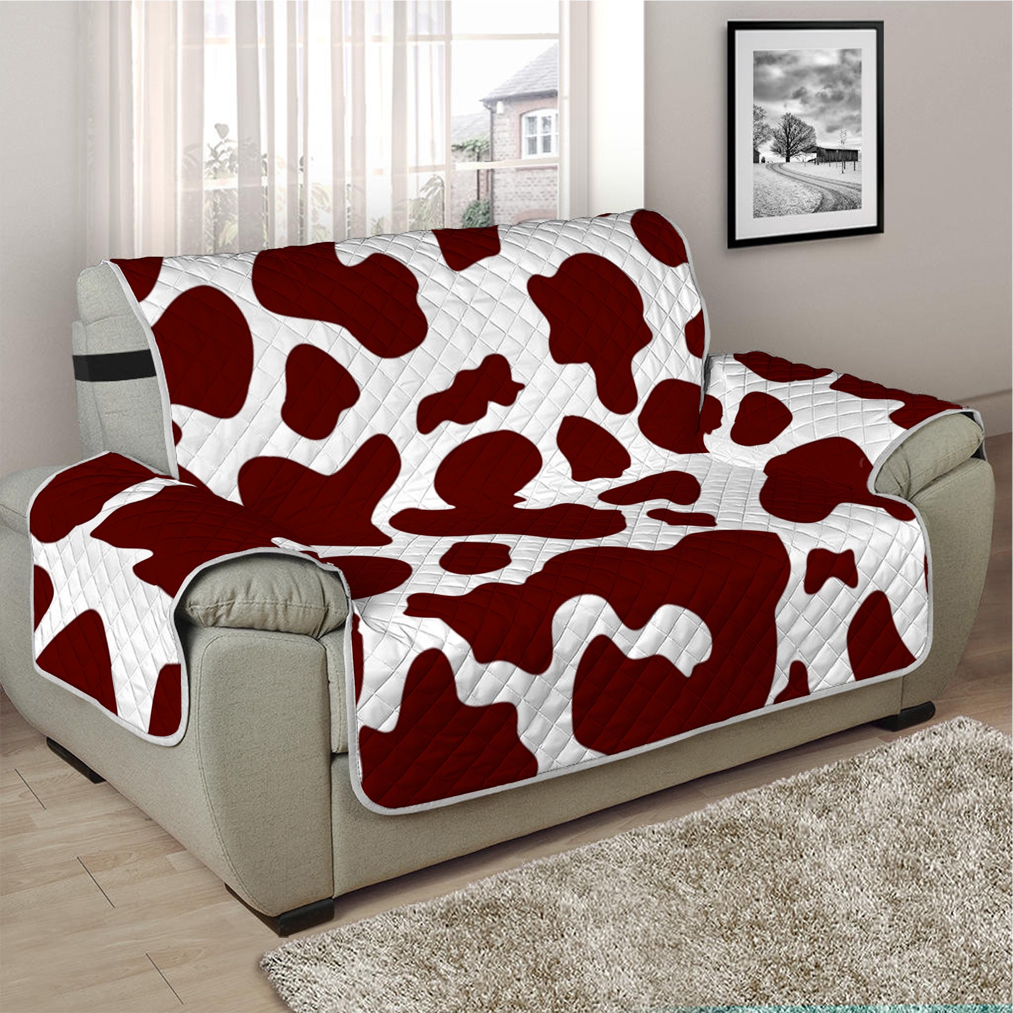 Chocolate Brown And White Cow Print Half Sofa Protector