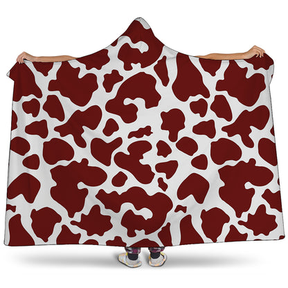 Chocolate Brown And White Cow Print Hooded Blanket