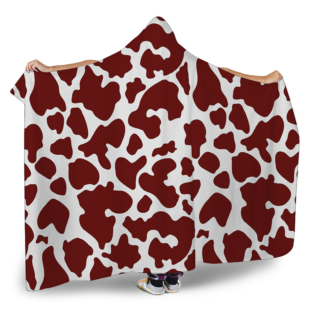 Chocolate Brown And White Cow Print Hooded Blanket