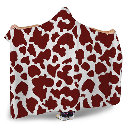 Chocolate Brown And White Cow Print Hooded Blanket