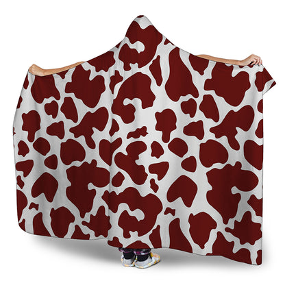 Chocolate Brown And White Cow Print Hooded Blanket