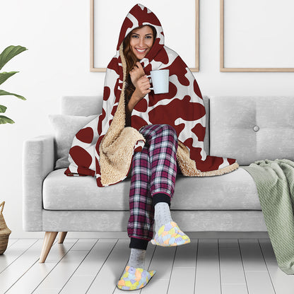 Chocolate Brown And White Cow Print Hooded Blanket