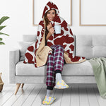 Chocolate Brown And White Cow Print Hooded Blanket