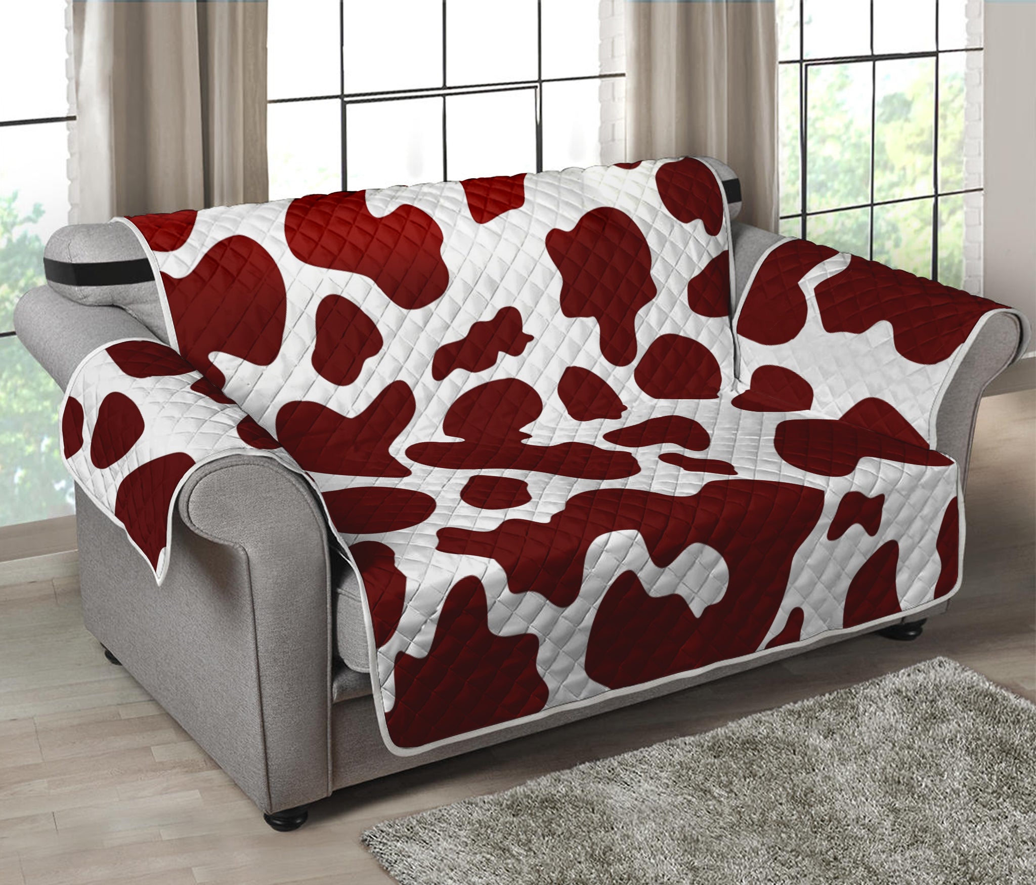 Chocolate Brown And White Cow Print Loveseat Protector