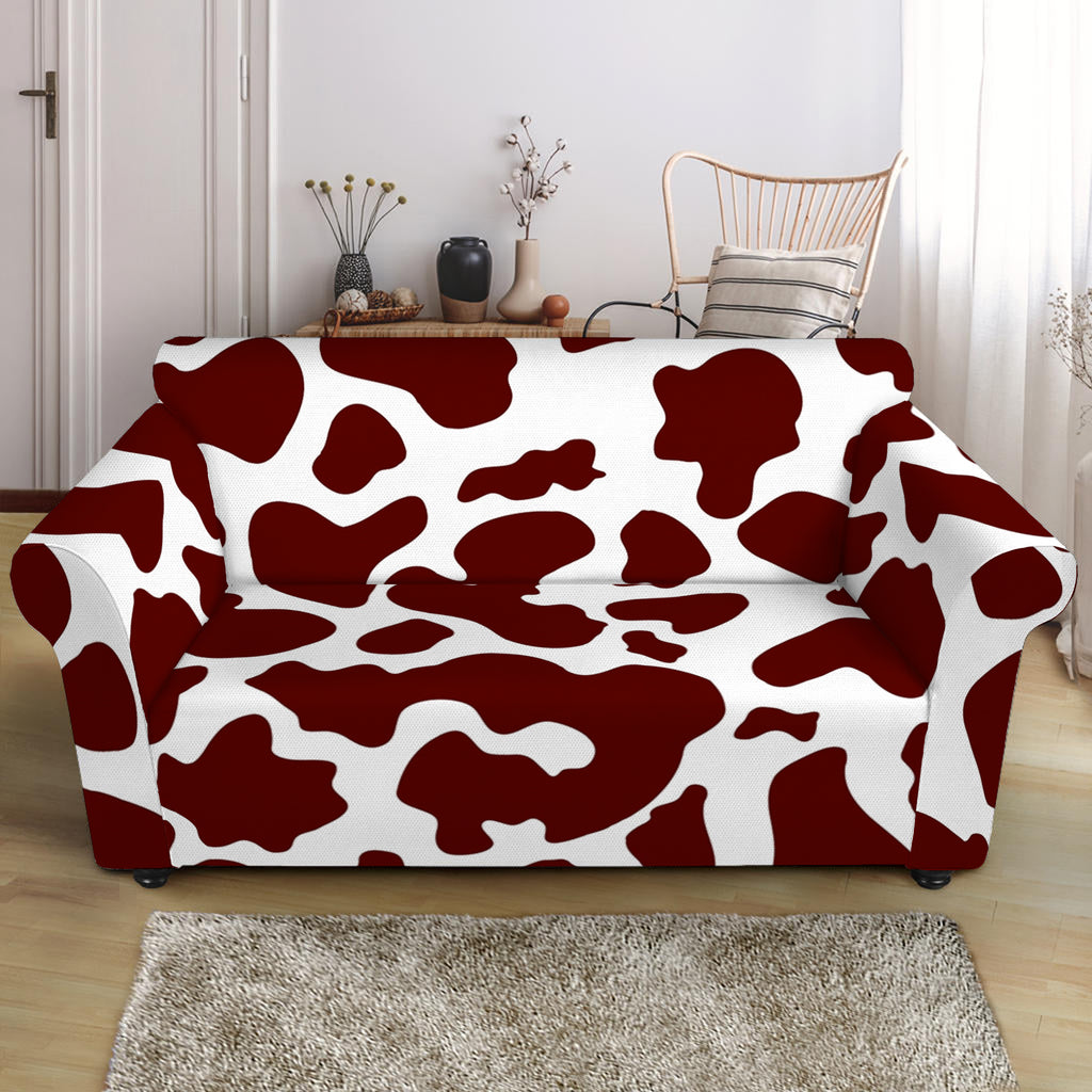 Chocolate Brown And White Cow Print Loveseat Slipcover