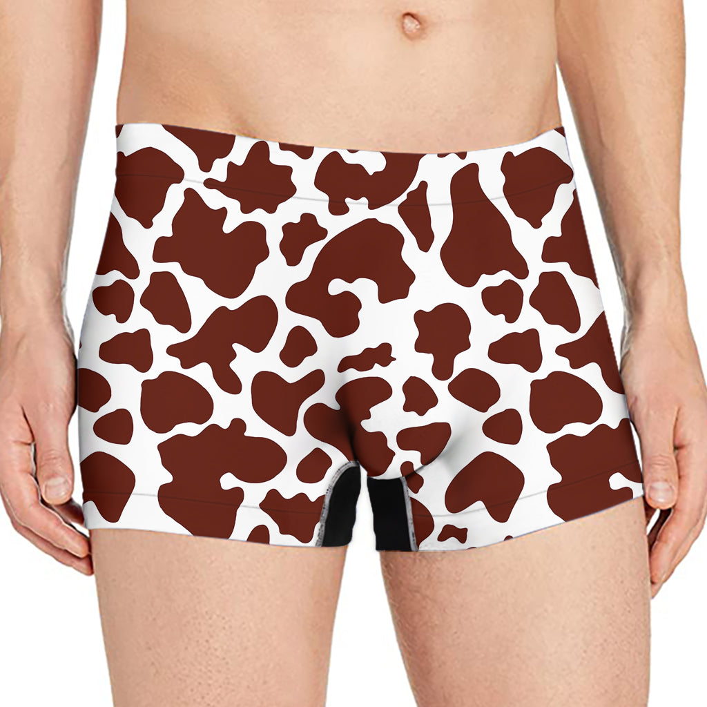 Chocolate Brown And White Cow Print Men's Boxer Briefs