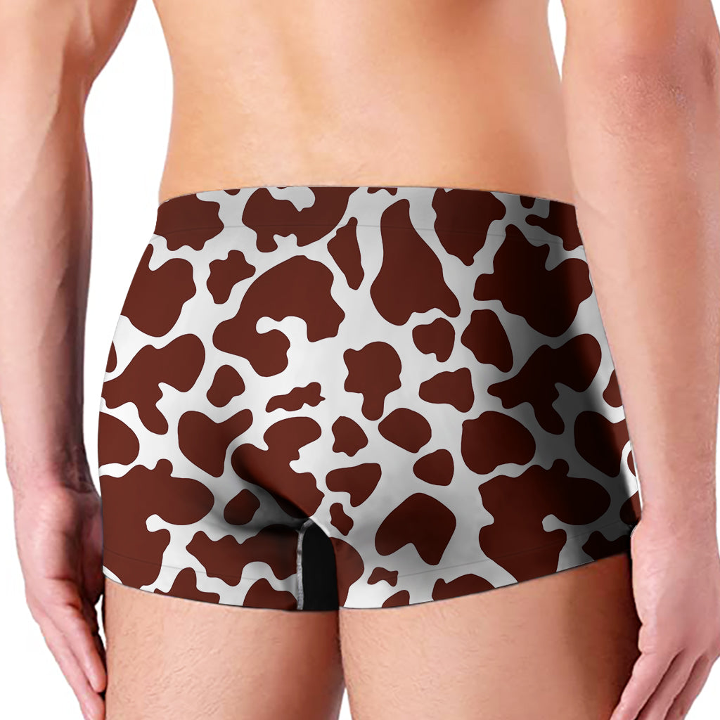 Chocolate Brown And White Cow Print Men's Boxer Briefs