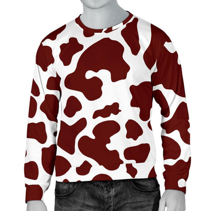 Chocolate Brown And White Cow Print Men's Crewneck Sweatshirt GearFrost