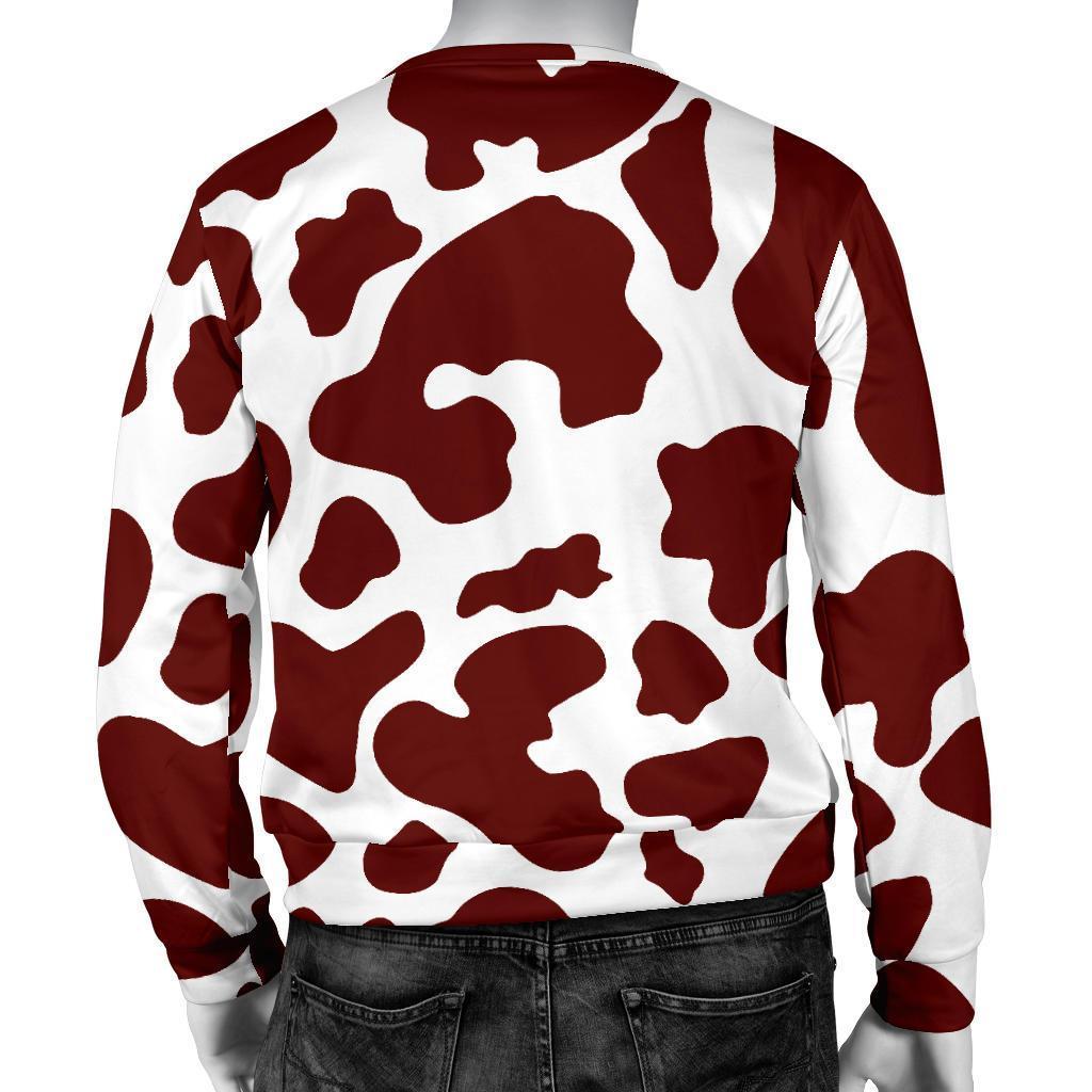 Chocolate Brown And White Cow Print Men's Crewneck Sweatshirt GearFrost