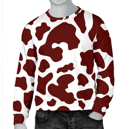 Chocolate Brown And White Cow Print Men's Crewneck Sweatshirt GearFrost