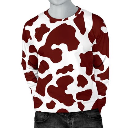 Chocolate Brown And White Cow Print Men's Crewneck Sweatshirt GearFrost
