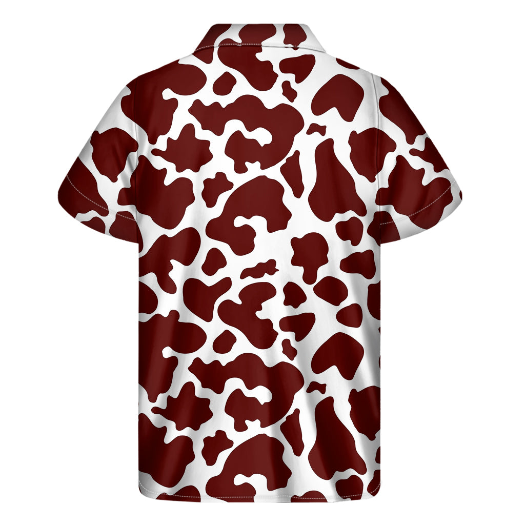 Chocolate Brown And White Cow Print Men's Short Sleeve Shirt