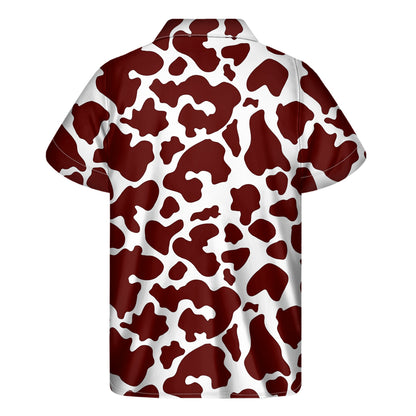 Chocolate Brown And White Cow Print Men's Short Sleeve Shirt