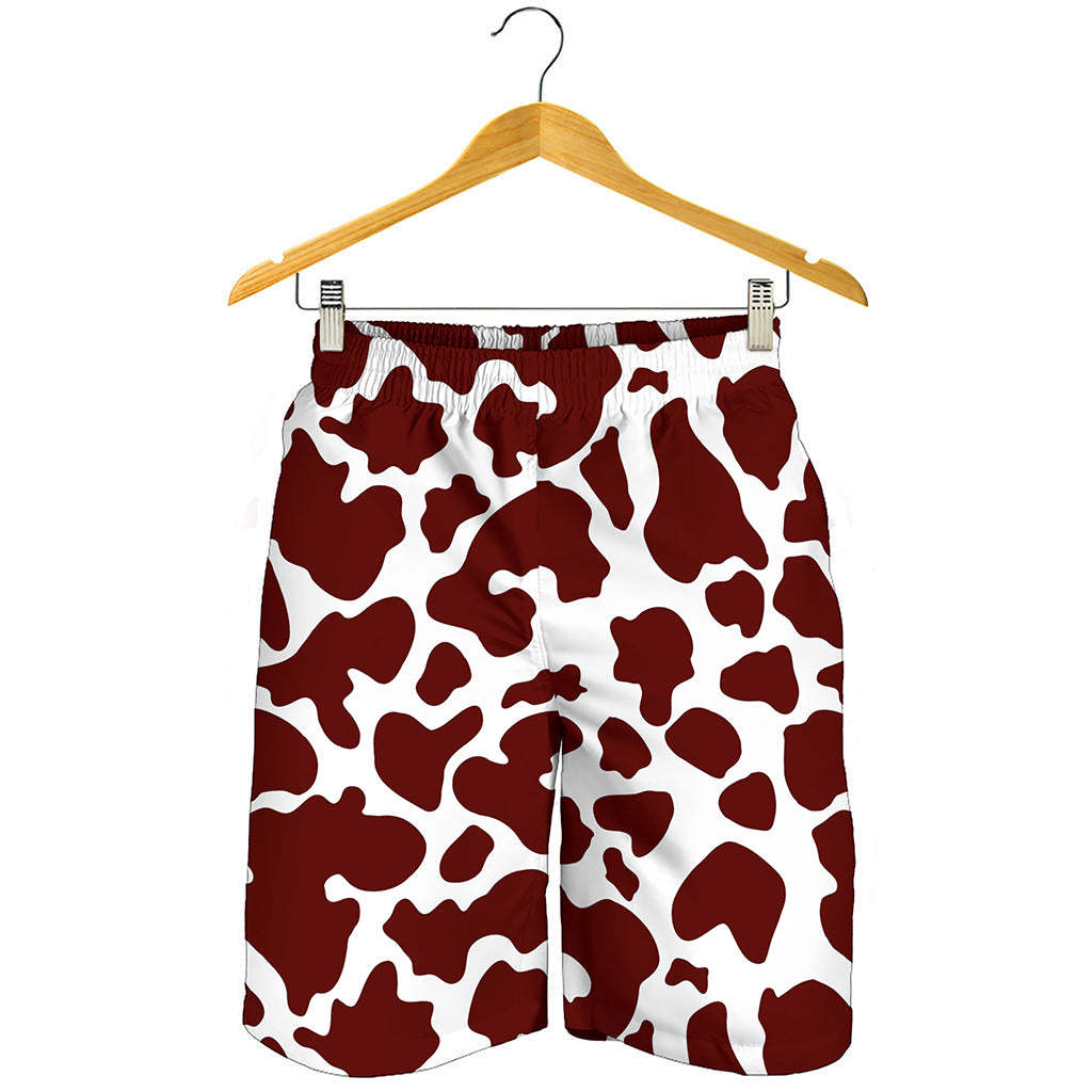 Chocolate Brown And White Cow Print Men's Shorts