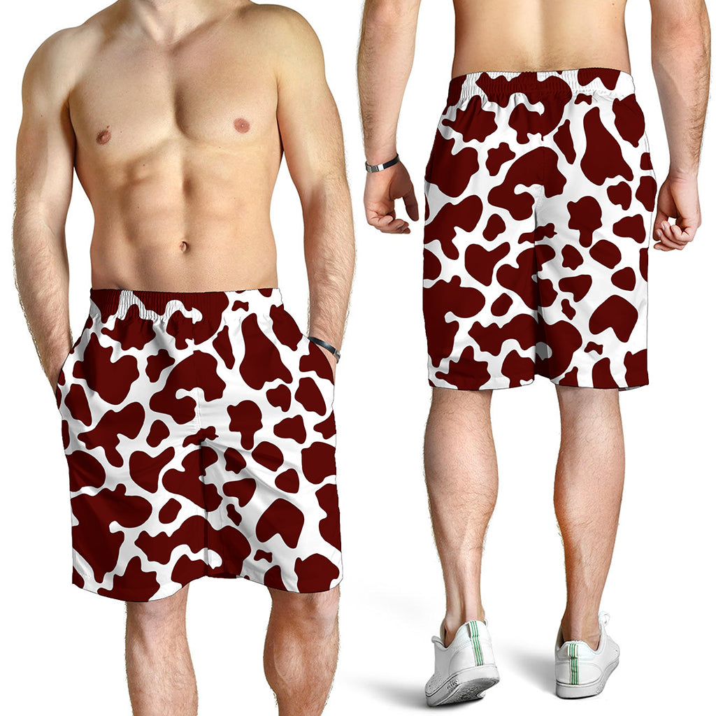 Chocolate Brown And White Cow Print Men's Shorts