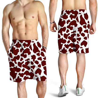 Chocolate Brown And White Cow Print Men's Shorts