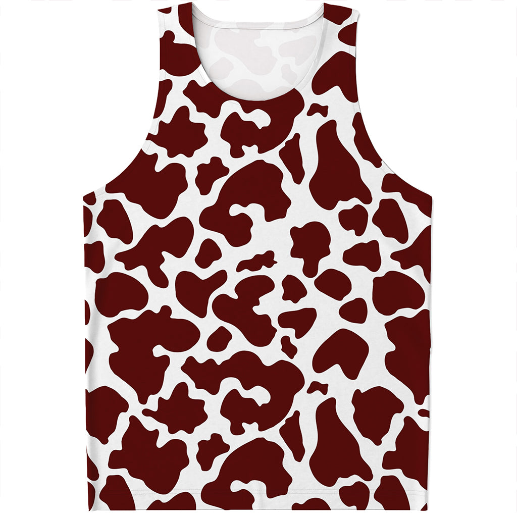 Chocolate Brown And White Cow Print Men's Tank Top