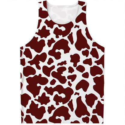 Chocolate Brown And White Cow Print Men's Tank Top
