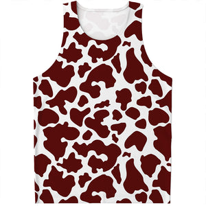 Chocolate Brown And White Cow Print Men's Tank Top
