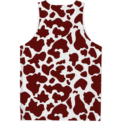 Chocolate Brown And White Cow Print Men's Tank Top