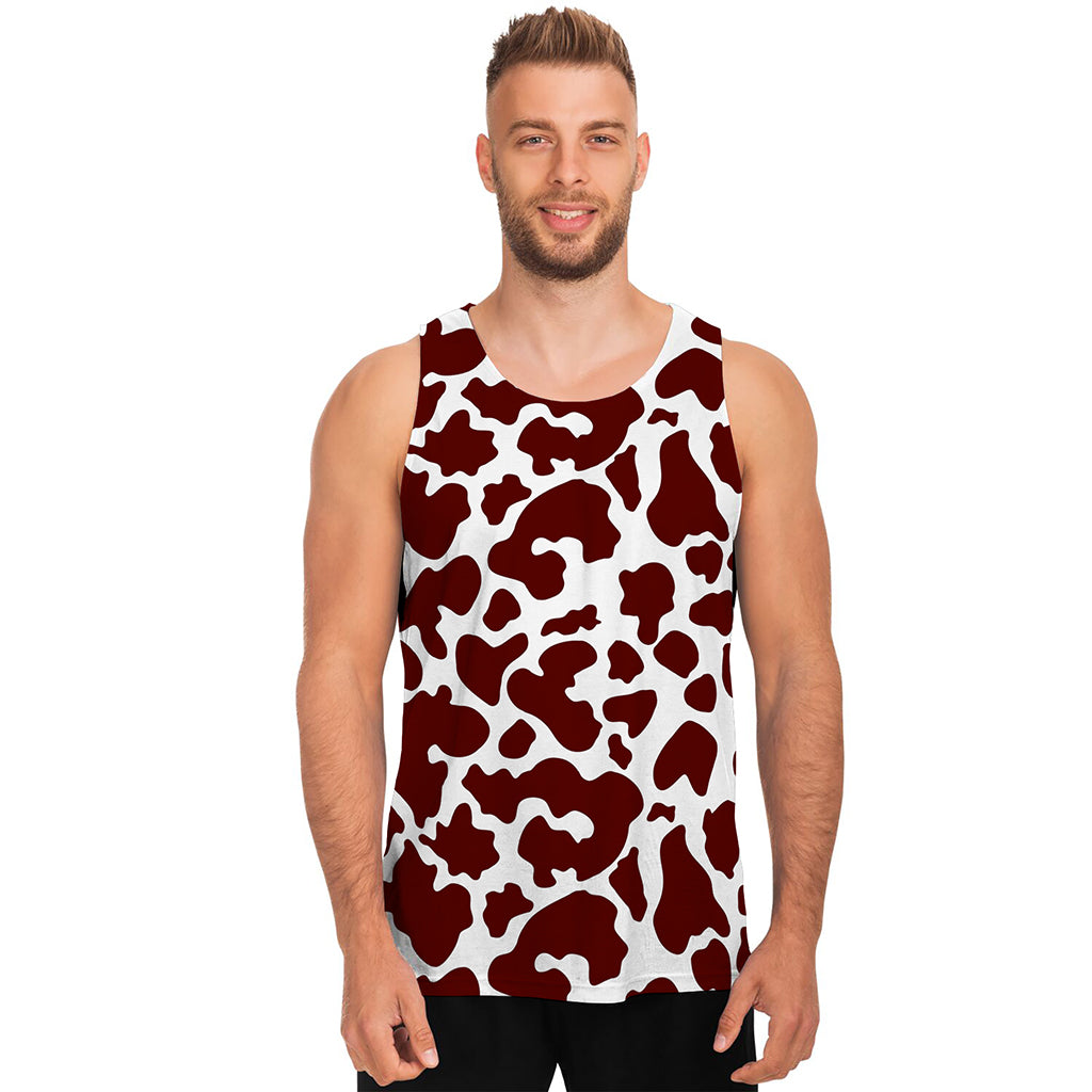 Chocolate Brown And White Cow Print Men's Tank Top