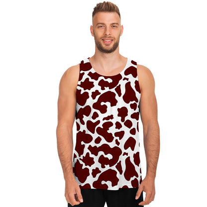 Chocolate Brown And White Cow Print Men's Tank Top