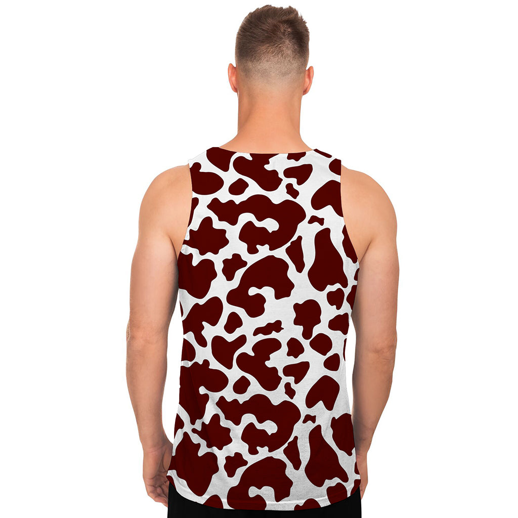 Chocolate Brown And White Cow Print Men's Tank Top
