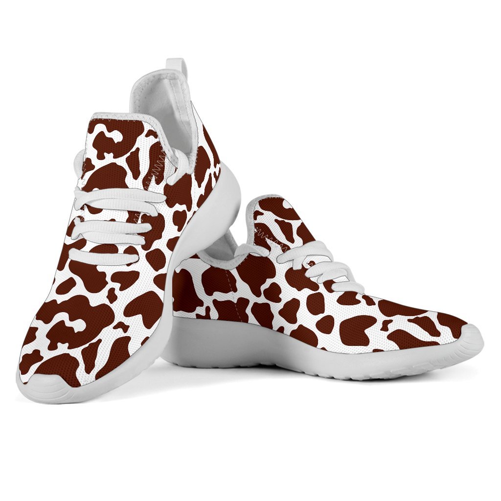 Chocolate Brown And White Cow Print Mesh Knit Shoes GearFrost