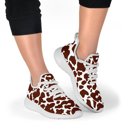 Chocolate Brown And White Cow Print Mesh Knit Shoes GearFrost