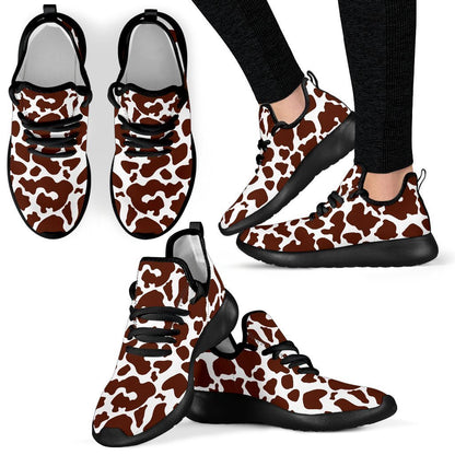 Chocolate Brown And White Cow Print Mesh Knit Shoes GearFrost