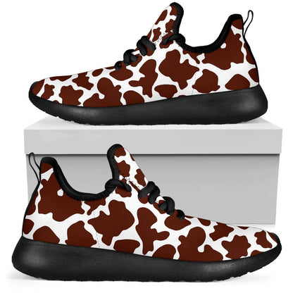 Chocolate Brown And White Cow Print Mesh Knit Shoes GearFrost