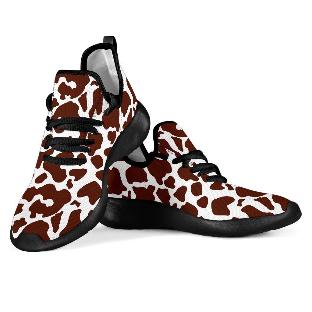 Chocolate Brown And White Cow Print Mesh Knit Shoes GearFrost