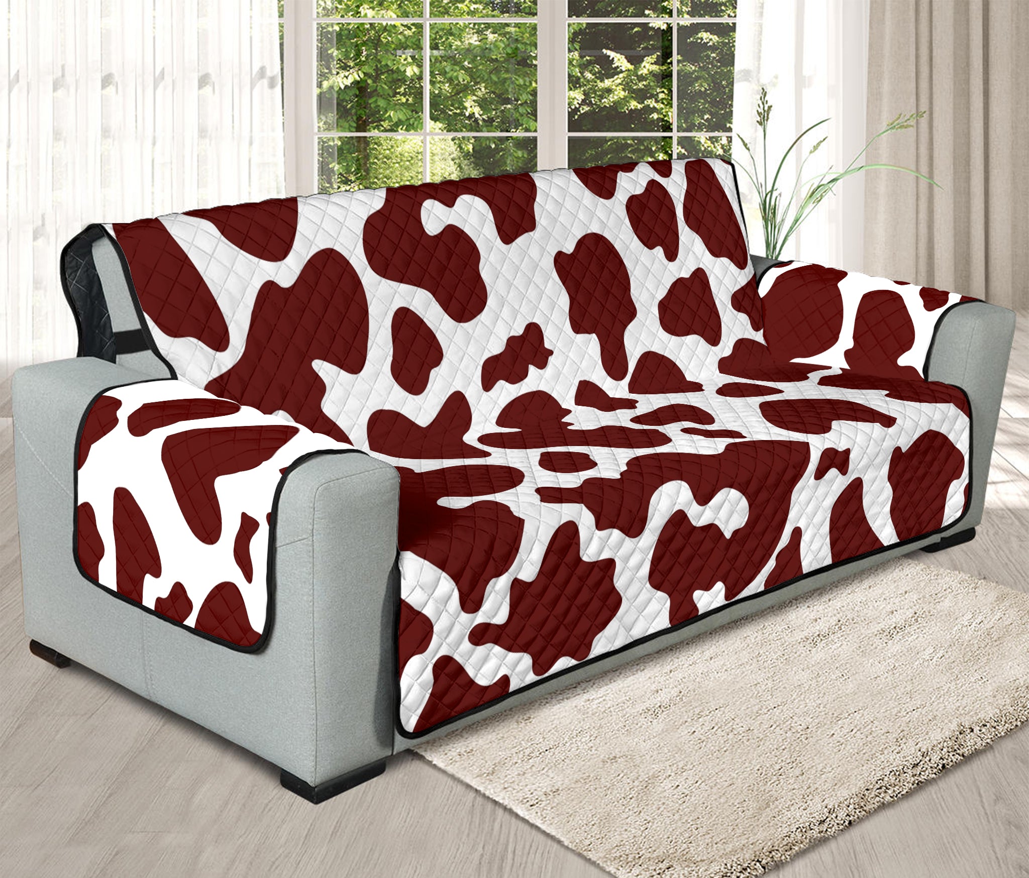 Chocolate Brown And White Cow Print Oversized Sofa Protector