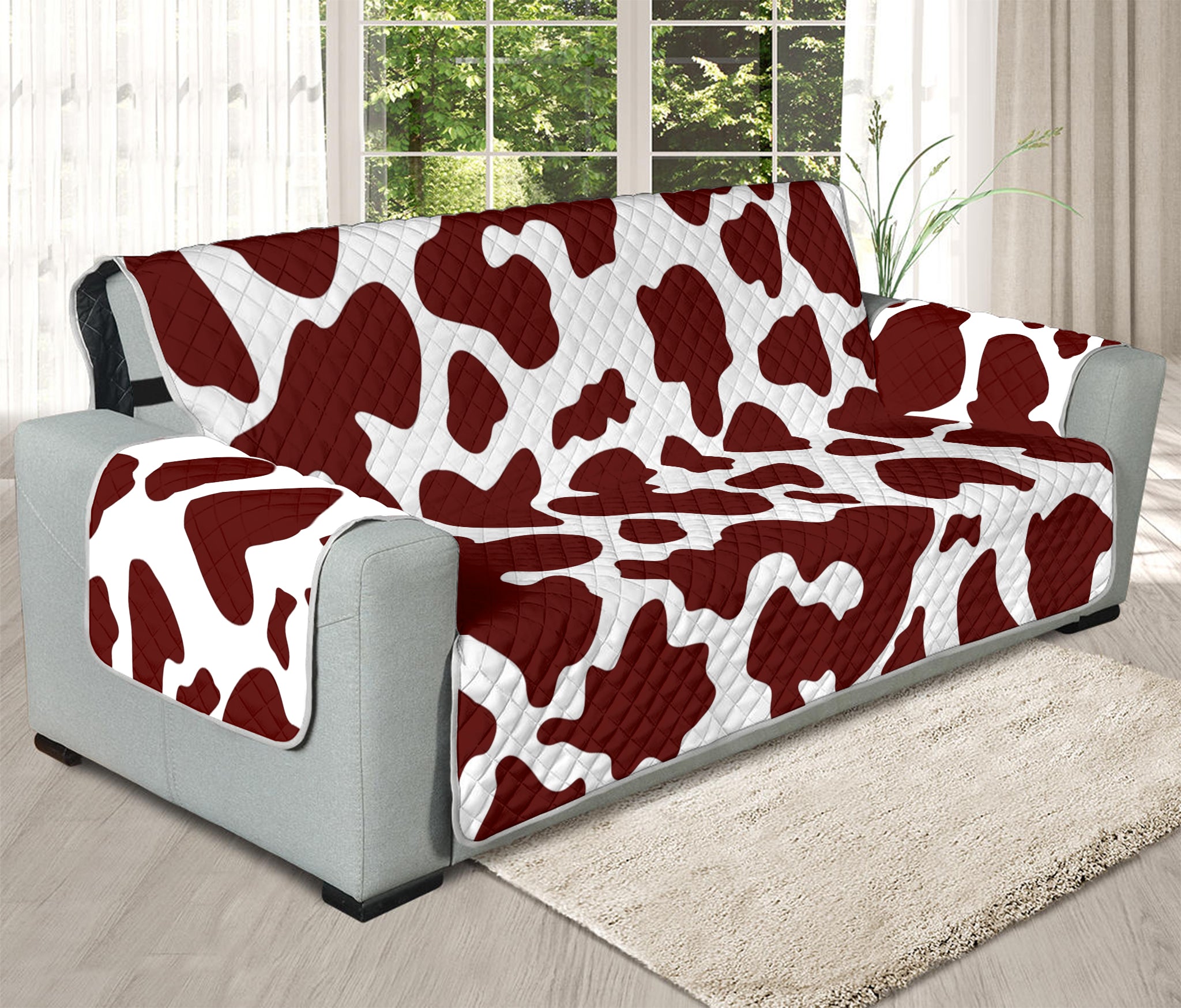 Chocolate Brown And White Cow Print Oversized Sofa Protector